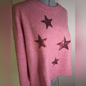 New York & Company PinkRose Colored Star Embellished Sweater Size Large